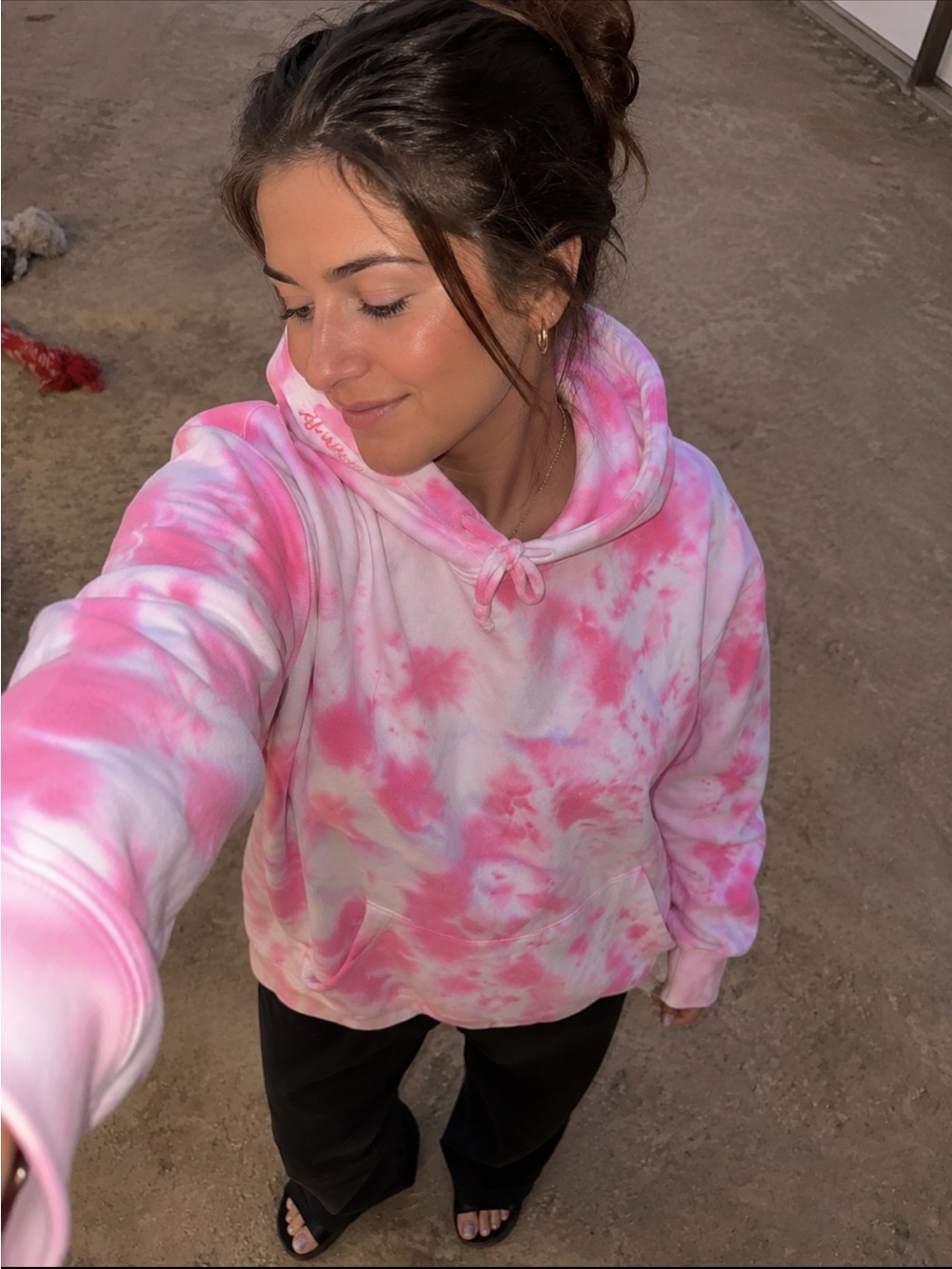 PINK Victoria's Secret Pink & White Tie-Dye Hooded Sweatshirt